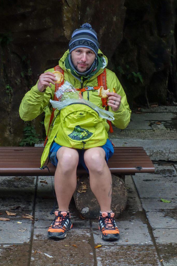 shorty having a packed lunch when visiting zhangjiajie, china