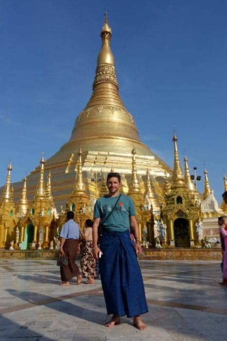 Strolling around the awe inspiring Shwedagon pagoda, Yangon, Myanmar, Burma, shwedagon paya, Bagan, Inle, Buddhism, monk, What to wear at the Shwedagon pagoda, cost, Burma tours, long pants, trousers, longyi, 
