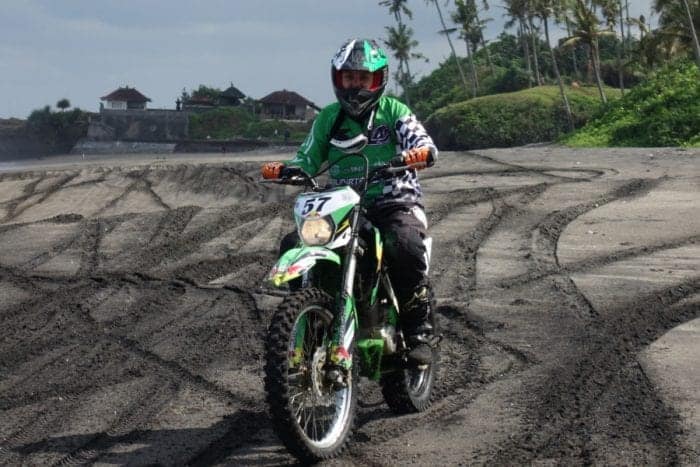 Dirt biking along the black sand beaches of Bali, a different way to spend the day at the beach, Dirt bike Bali, bali dirt bike tours, bali dirt bike adventures, Indonesia, Cost, Enduro Bike tour, Crosser, Off road bike, Kawasaki, 