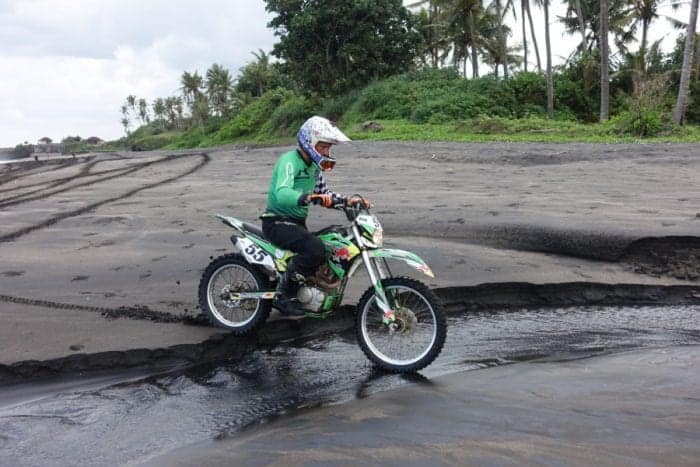 Dirt biking along the black sand beaches of Bali, a different way to spend the day at the beach, Dirt bike Bali, bali dirt bike tours, bali dirt bike adventures, Indonesia, Cost, Enduro Bike tour, Crosser, Off road bike, Kawasaki, 