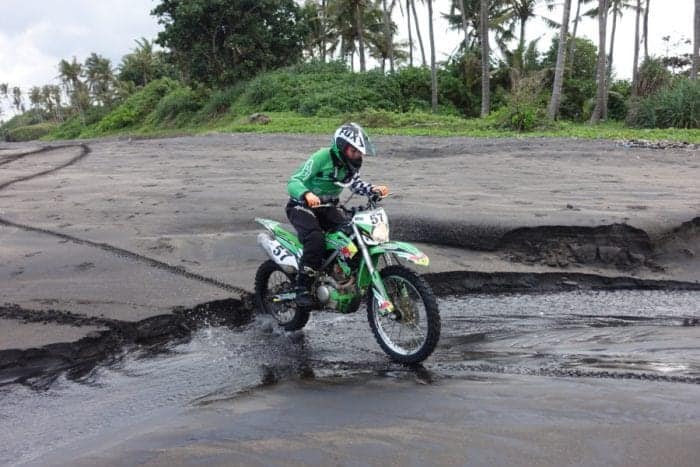 Dirt biking along the black sand beaches of Bali, a different way to spend the day at the beach, Dirt bike Bali, bali dirt bike tours, bali dirt bike adventures, Indonesia, Cost, Enduro Bike tour, Crosser, Off road bike, Kawasaki, 
