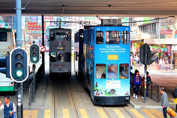 The double decker trams of Hong kong, Backpacking in Hong Kong for backpackers, Backpackers guide to Hong Kong, Hong Kong on a budget trip 