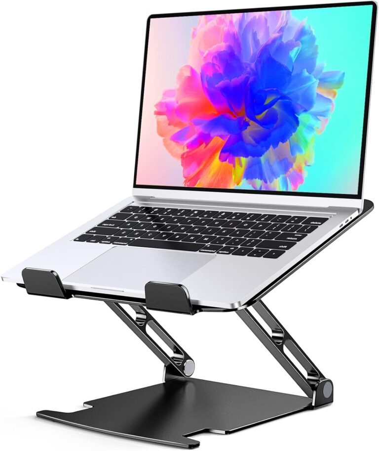 A laptop on a stand