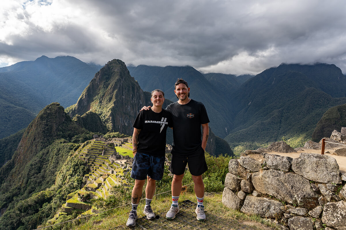 Nic and Shorty standing at the main viewpoint for Machu Picchu on Circuit 1